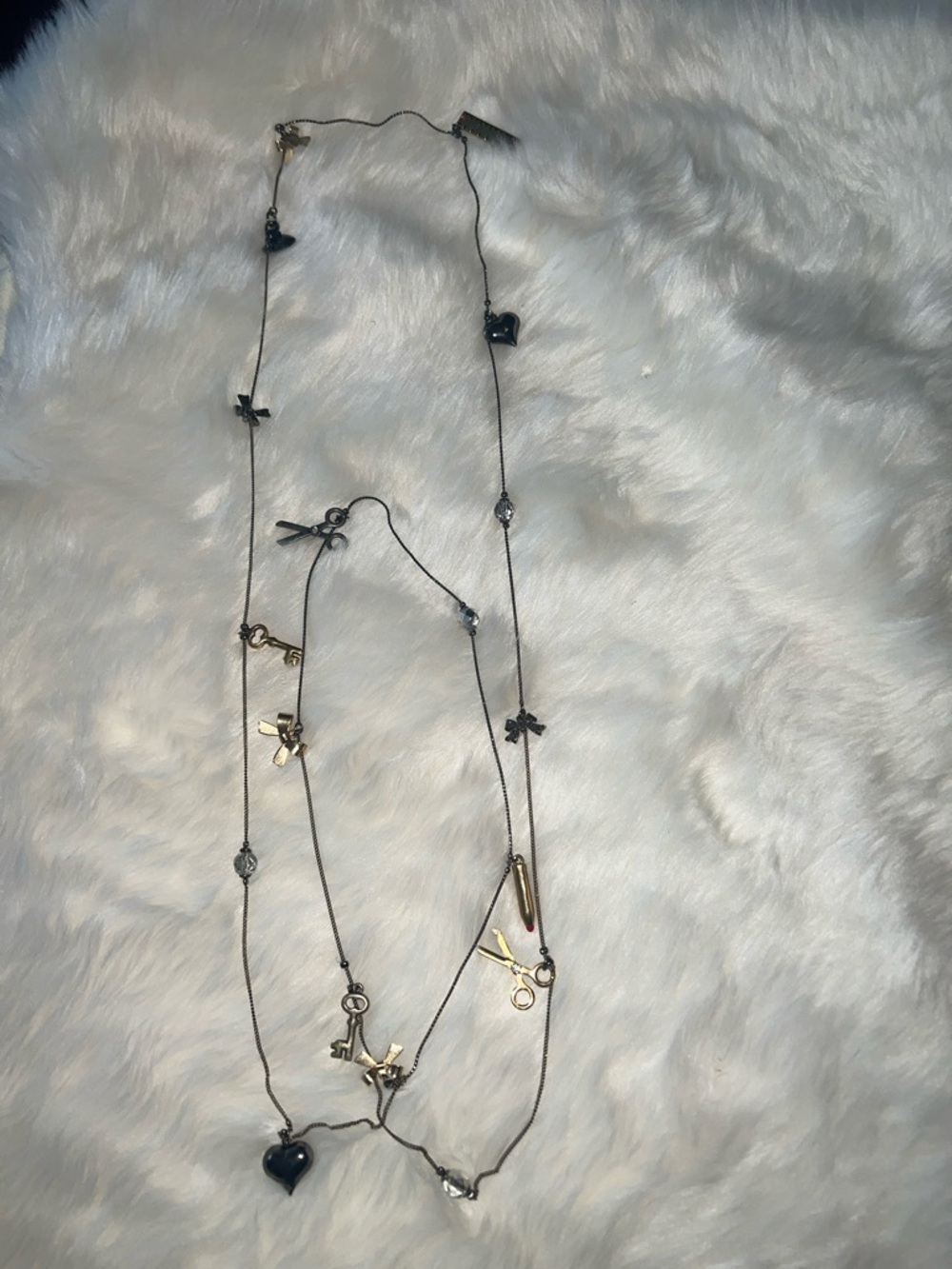 Betsey Johnson Gold and Black Multi Charm Heart Necklace